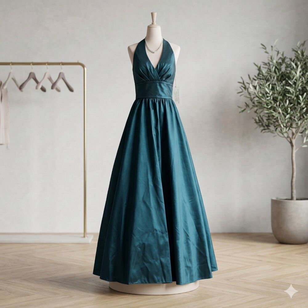 Mori Lee Iridescent Teal Halter Ballgown | Prom Perfection | Size 4